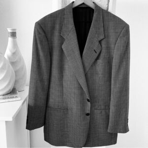 Riserva Luciano Franzoni Italy Wool Herringbone Notch Lapel Blazer Size 42R